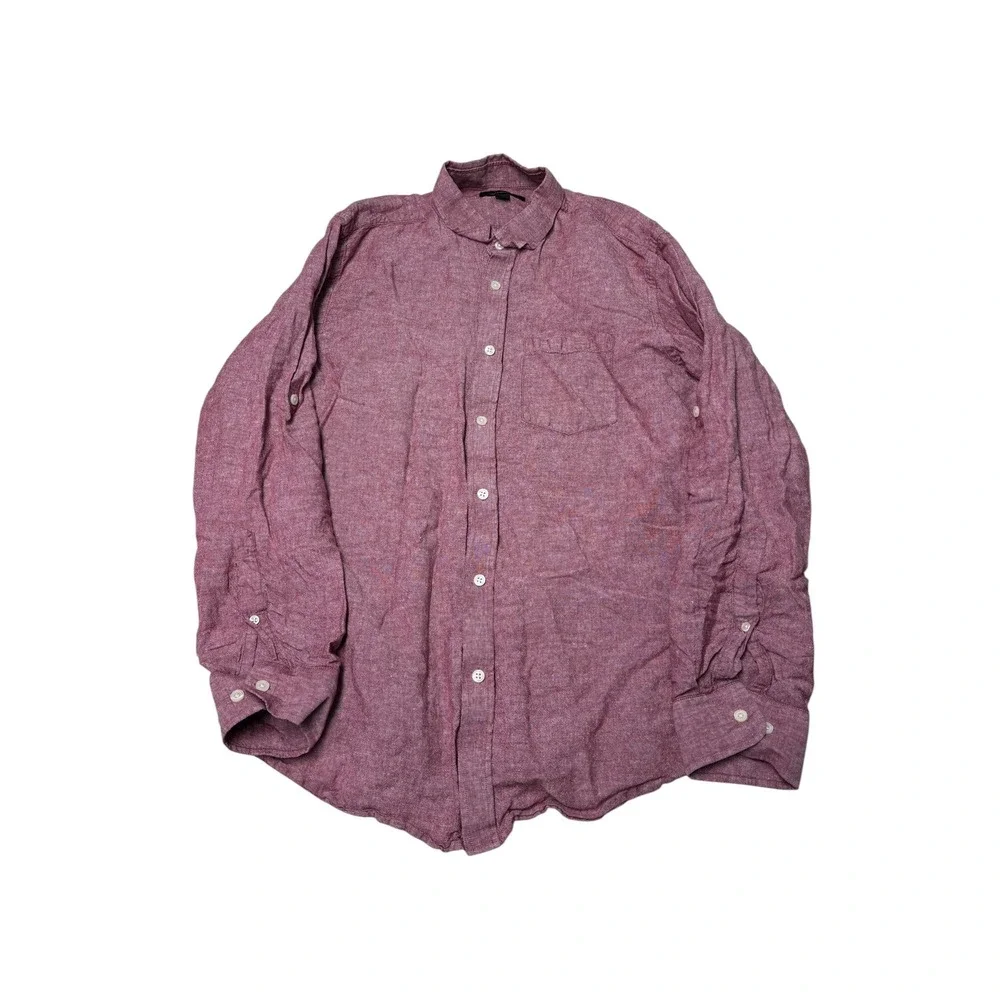 Banana Republic Mens Large Linen Blend Standard Fit Burgundy Button Down Shirt